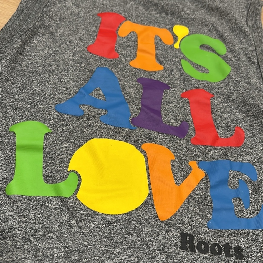 ROOTS (S) It's All Love Tank Pride Heather Grey Rainbow Cotton Unisex RARE - Sm